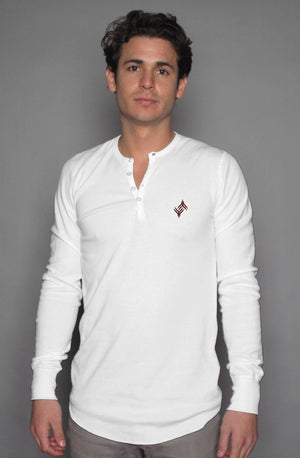 Yorgea By Demond Siobon Maroon Embroidered Logo Long Sleeve Henley
